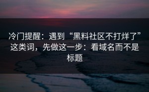 冷门提醒：遇到“黑料社区不打烊了”这类词，先做这一步：看域名而不是标题