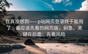 我真没想到——p站网页登录终于能用了：最应该先看的网页版，别急，关键在后面：先看风险