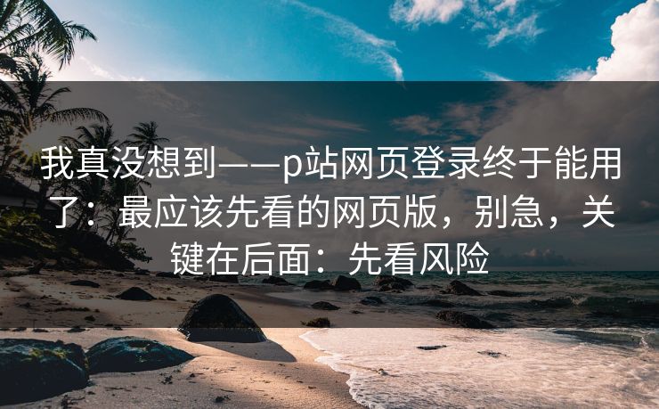 我真没想到——p站网页登录终于能用了：最应该先看的网页版，别急，关键在后面：先看风险